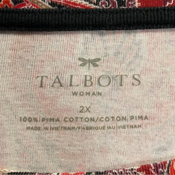 TALBOTS WOMAN Paisley Print Pima Cotton Long Sleeve Top - Size 2X - Picture 4 of 5